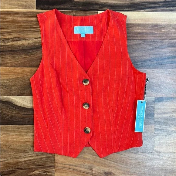 Draper James Red Striped Button-Up Vest size XS - Picture 1 of 8
